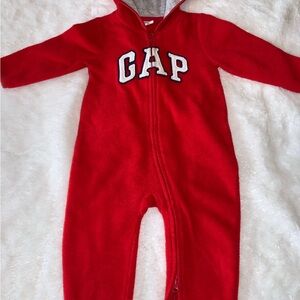 GAP Red Fleece Footies with Hood and Zipper